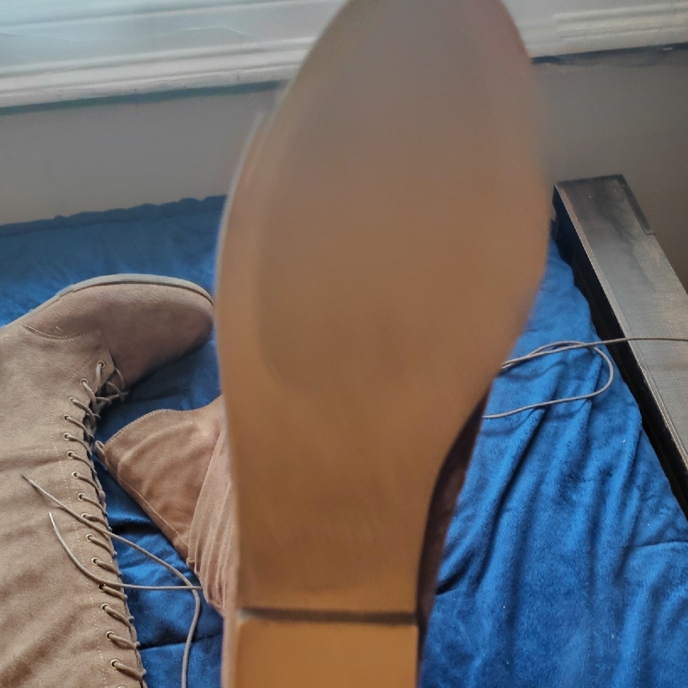 Women’s Tall Lace-Up Suede Boots - Tan Or Taupe Brown Color - Picture 9 of 9